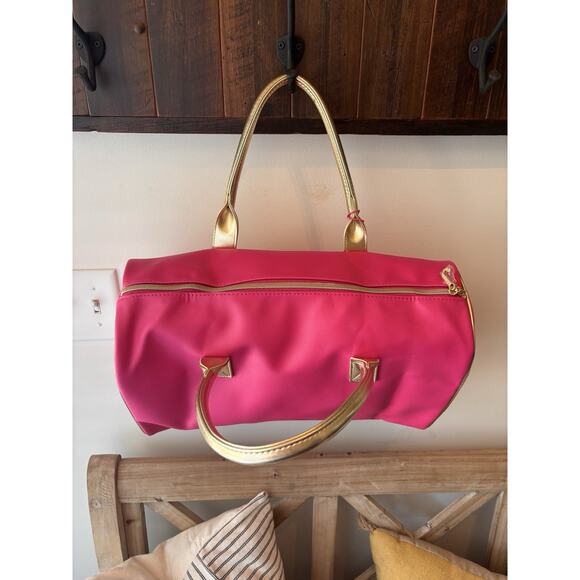 NEW Juicy Couture Hot Pink Gold Trimmed Mini Duffle Purse Velvet Sides 12 X 16" - Picture 4 of 7